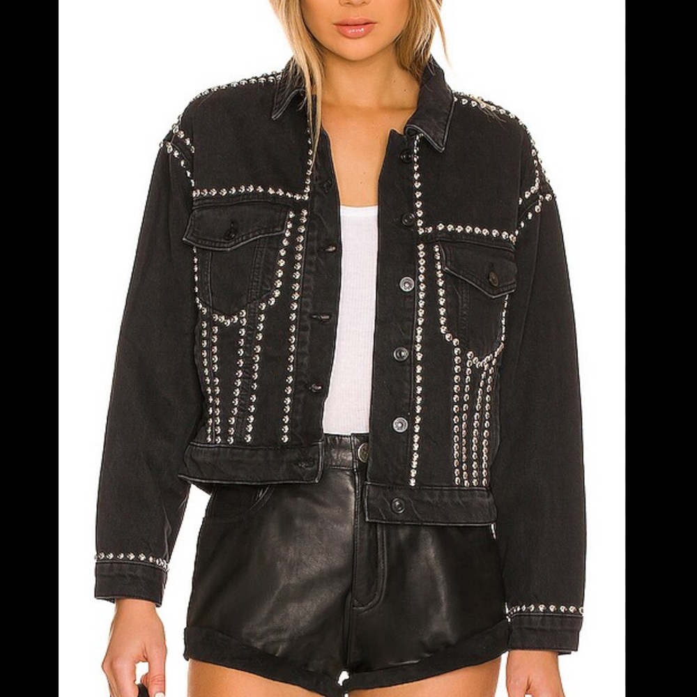 All saints denim studded jacket